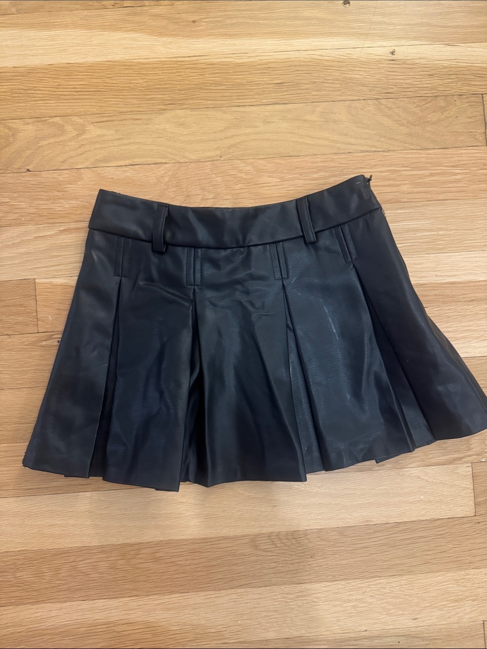 Zara Pleated Faux Leather Mini Skirt - Black